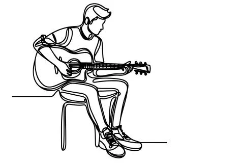 One continuous line drawing of man playing the guitar outline doodle on whi.. Stock Illustration