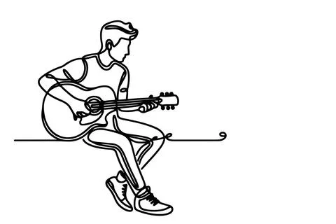 One continuous line drawing of man playing the guitar outline doodle on whi.. Stock Illustration