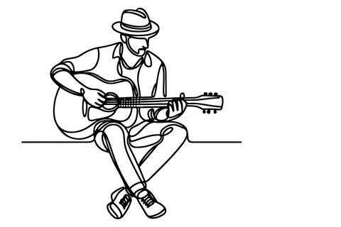 One continuous line drawing of man playing the guitar outline doodle on whi.. Illustrazione stock