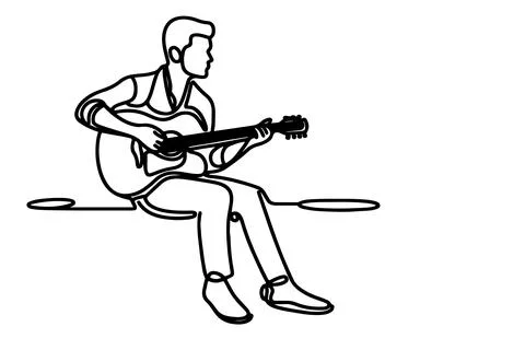 One continuous line drawing of man playing the guitar outline doodle on whi.. Stock Illustration
