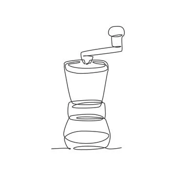One continuous line drawing of manual wooden handy coffee grinder logo emblem Stock Illustration