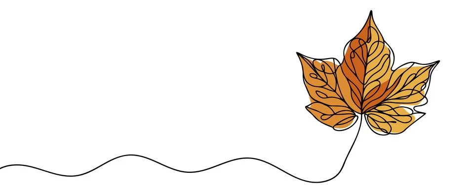 One continuous line drawing of maple leaf. Maple leaf line art in autumn. C.. Stock Illustration