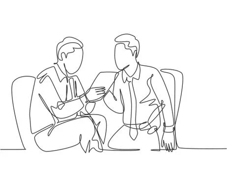 One continuous line drawing of marketing manager presenting new strategy Stock Illustration