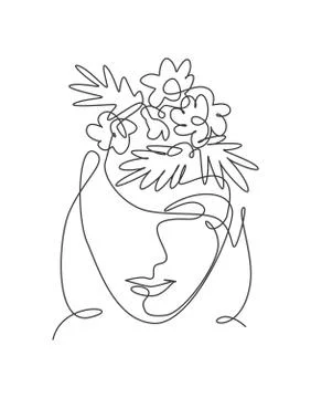 One continuous line drawing minimalist beauty nature cosmetic hairstyle Illustrazione stock
