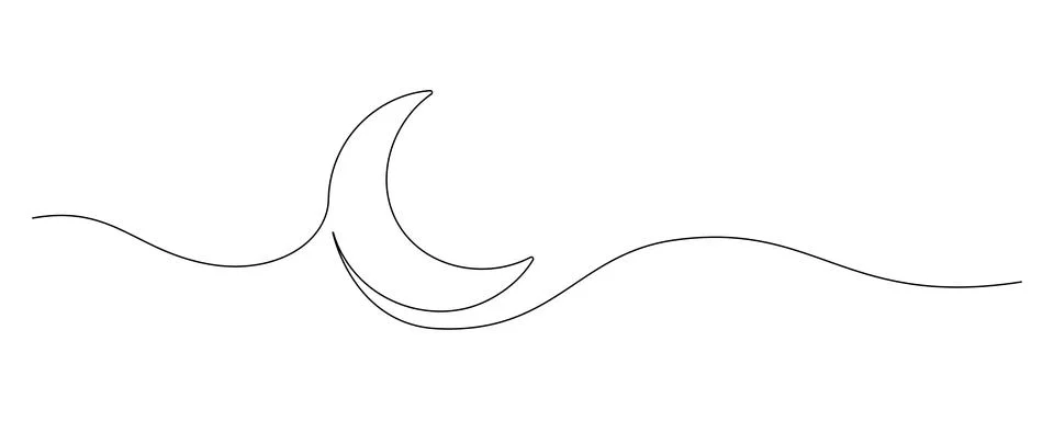 One continuous line drawing of Moon. Ramadan Kareem banner in simple linear Stock Illustration