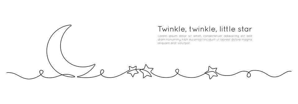 One continuous line drawing of Moon with stars. Ramadan Kareem banner in simple Stock Illustration