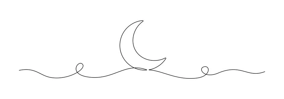 One continuous line drawing of Moon. Ramadan Kareem banner in simple linear Stock Illustration