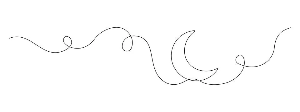 One continuous line drawing of Moon. Ramadan Kareem banner in simple linear Stock Illustration