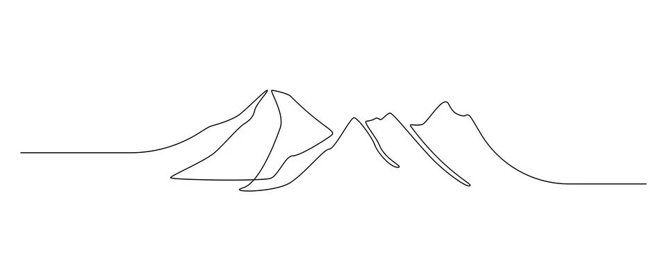 One continuous line drawing of mountain range landscape. Top view of mounts in Stock Illustration