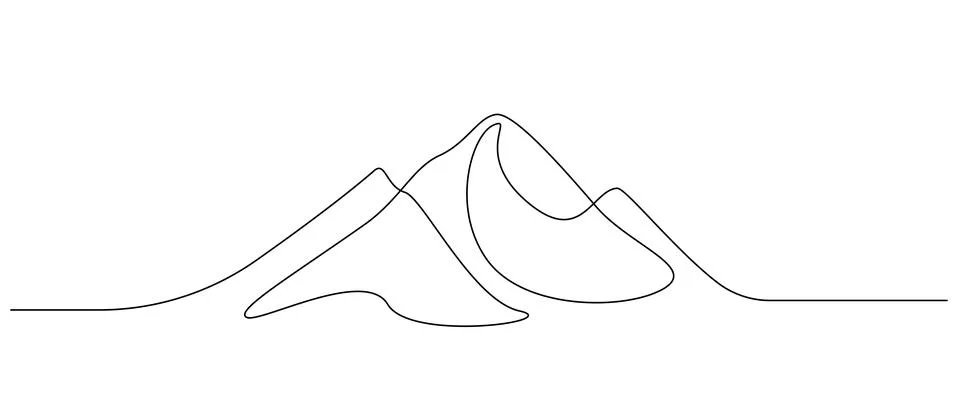 One continuous line drawing of mountain range landscape. Top view of mounts in イラスト素材