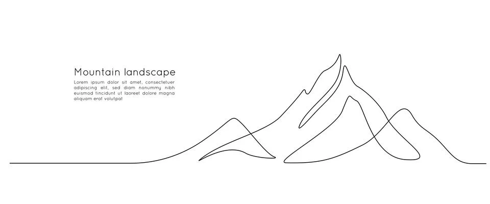One continuous line drawing of mountain range landscape. Web banner with mounts Stock Illustration