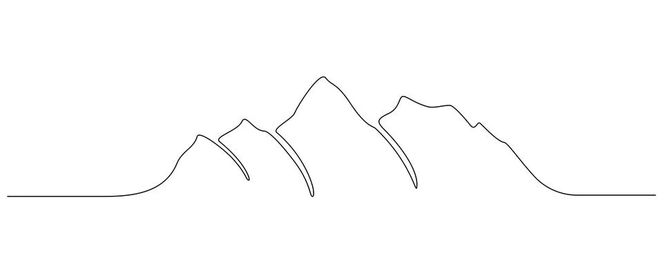 One continuous line drawing of mountain range landscape. Top view of mounts in Stock Illustration