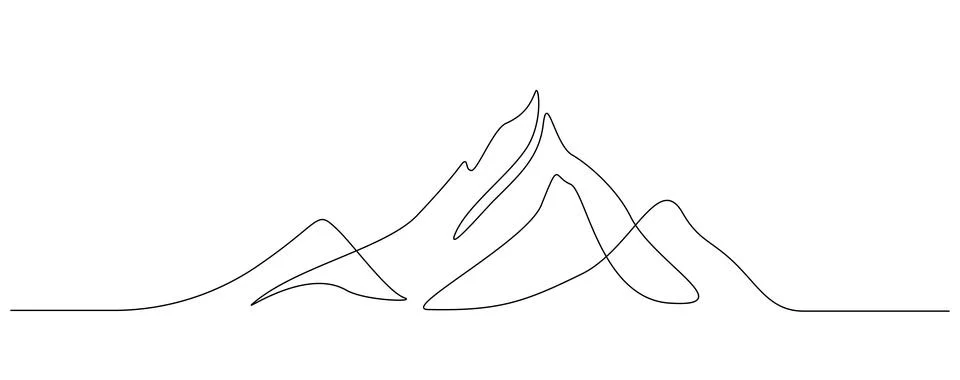 One continuous line drawing of mountain range landscape. Top view of mounts in Stock Illustration