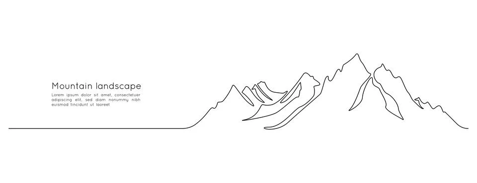 One continuous line drawing of mountain range landscape. Mounts in simple linear Stock Illustration