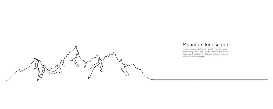 One continuous line drawing of mountain range landscape. Minimalistic skyline Stock Illustration