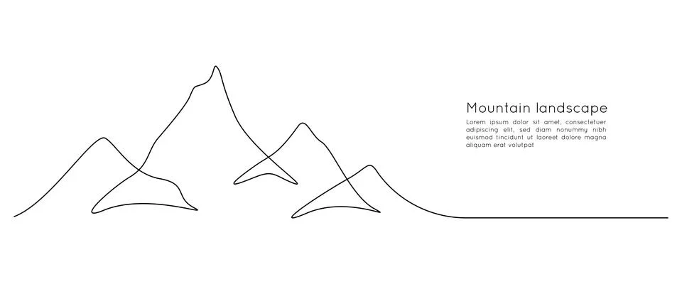 One continuous line drawing of mountain range landscape silhouette. Minimalistic Illustrazione stock