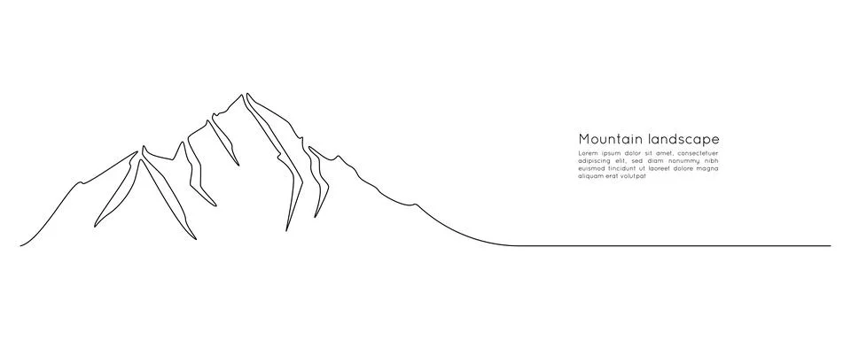 One continuous line drawing of mountain range landscape silhouette. Panorama Stock Illustration