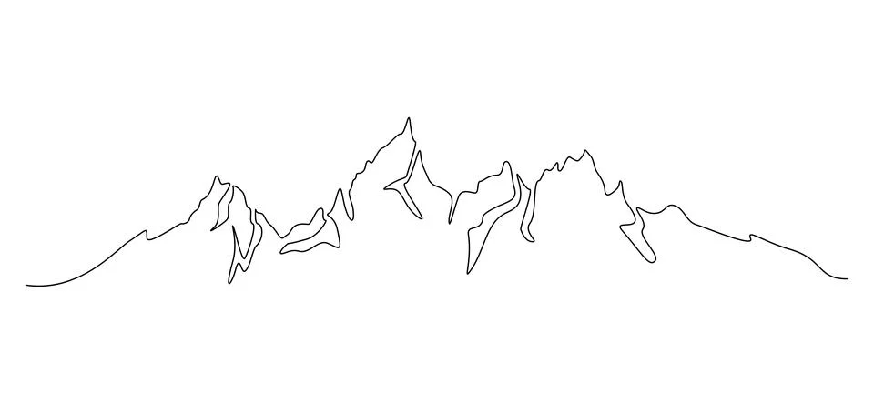 One continuous line drawing of mountain range landscape. Minimalistic skyline Stock Illustration