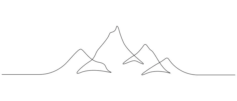 One continuous line drawing of mountain range landscape silhouette. Minimalistic Stock Illustration