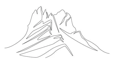 One continuous line drawing of mountain range landscape silhouette. Web banner Stock Illustration