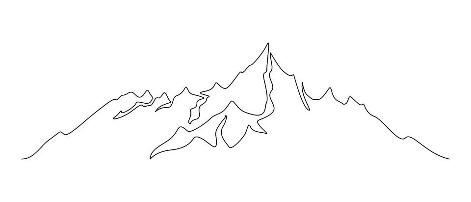 One continuous line drawing of mountain range landscape. Mounts with high peak Stock Illustration