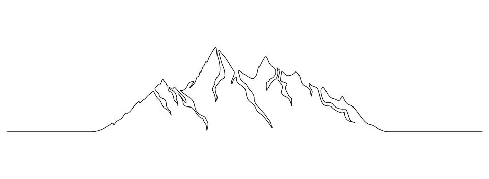 One continuous line drawing of mountain ridge landscape. Web banner with mounts Stock Illustration