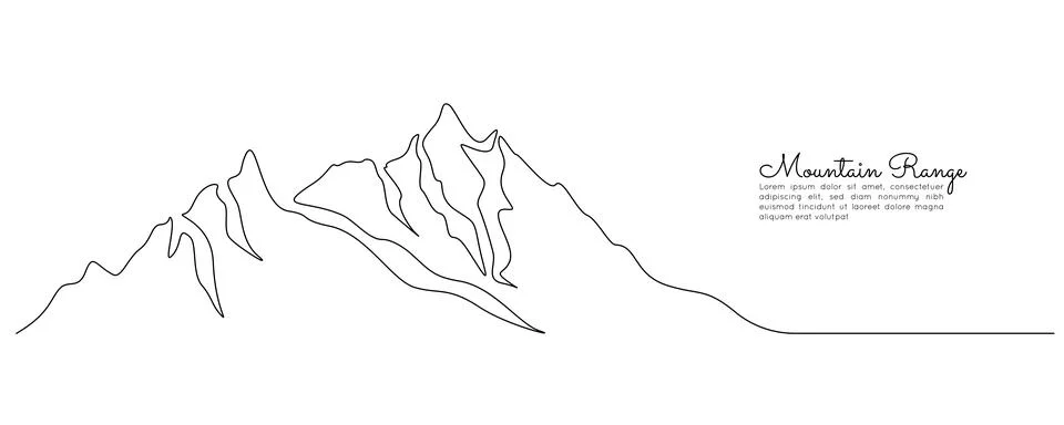 One continuous line drawing of mountain range landscape. Mounts with high peak Stock Illustration