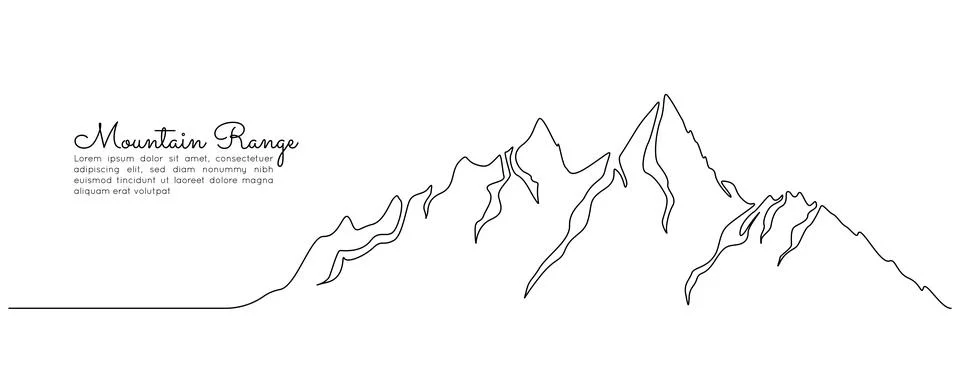 One continuous line drawing of mountain range landscape. Web banner with mounts Stock Illustration