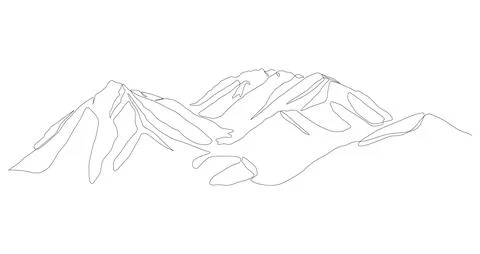 One continuous line drawing of mountain range landscape. Vector illustration. Illustrazione stock