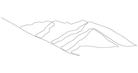 One continuous line drawing of mountain range landscape. イラスト素材