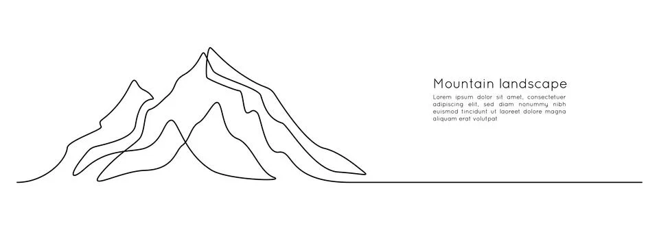 One continuous line drawing of mountain range landscape. Web banner with mounts Stock Illustration
