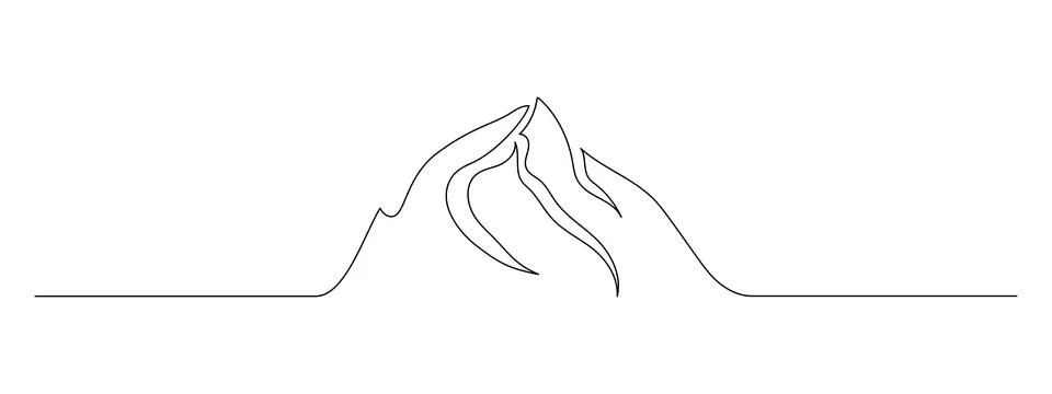 One continuous line drawing of mountain range landscape. Web banner with mounts Stock Illustration