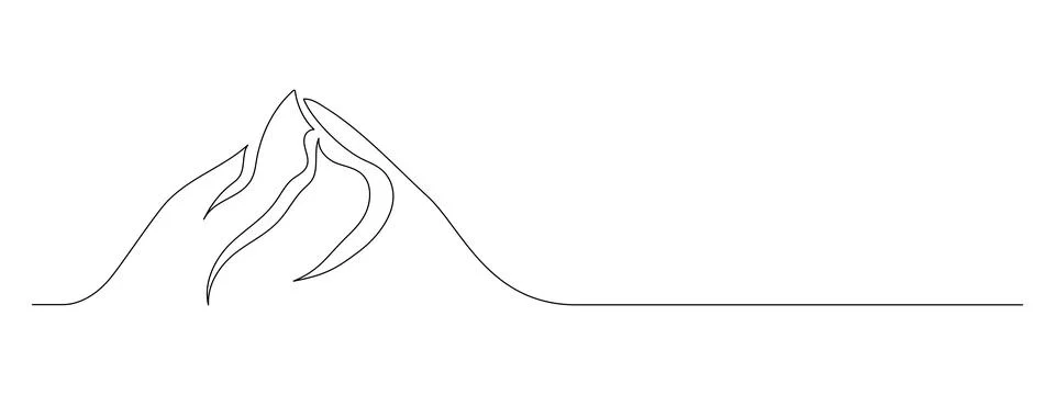 One continuous line drawing of mountain range landscape. Web banner with mounts Stock Illustration