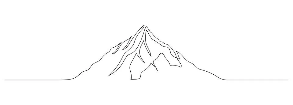 One continuous line drawing of mountain range landscape. Abstract web banner Stock Illustration