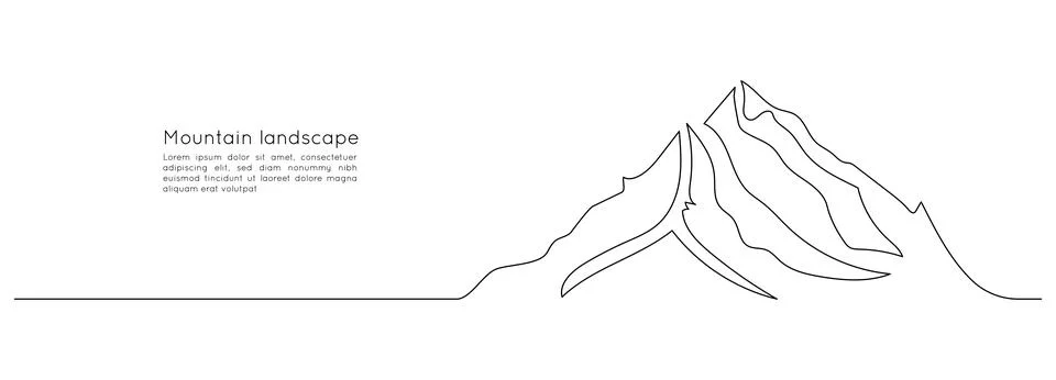 One continuous line drawing of mountain range landscape. Abstract web banner Stock Illustration