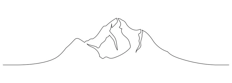 One continuous line drawing of mountain range landscape. Abstract web banner Stock Illustration