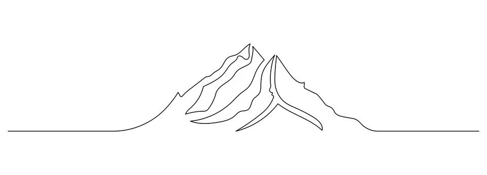 One continuous line drawing of mountain range landscape. Abstract web banner Stock Illustration