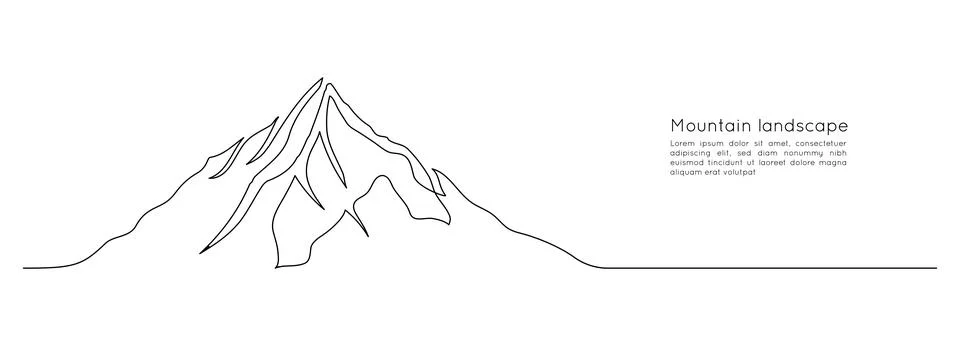 One continuous line drawing of mountain range landscape. Abstract web banner Stock Illustration
