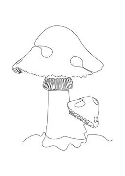 One continuous line drawing of mushroom. Thin Line Illustration vector concep Иллюстрация