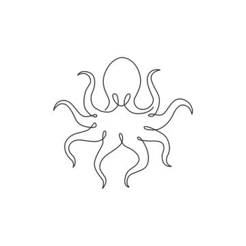 One continuous line drawing of mysterious octopus for seafood restaurant logo Illustrazione stock