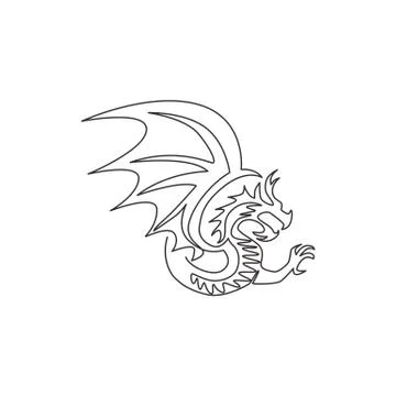 One continuous line drawing of mythological creature dragon for company logo Illustrazione stock
