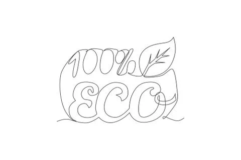 One continuous line drawing of natural organic food typography - 100% Eco 스톡 일러스트