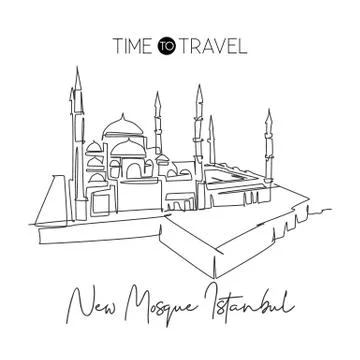 One continuous line drawing New Mosque landmark skyline masjid building Stock Illustration