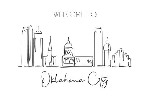 One continuous line drawing Oklahoma city skyline, United States Illustrazione stock