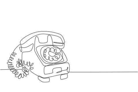 One continuous line drawing of old vintage antique analog desk telephone Stock Illustration