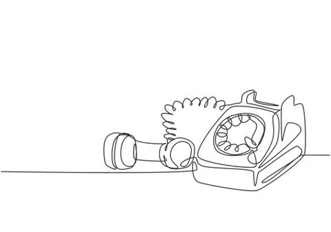One continuous line drawing of old vintage antique analog desk telephone Stock Illustration