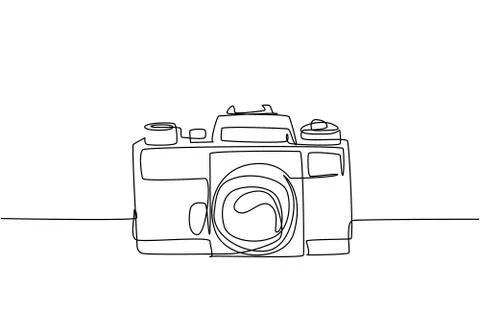 One continuous line drawing of old retro analog slr camera, front view Stock Illustration