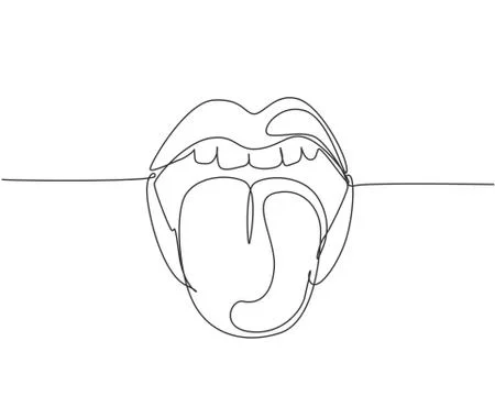 One continuous line drawing of old retro classic iconic logo lips and tongue Illustrazione stock