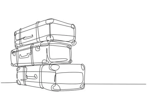 One continuous line drawing of old retro vintage leather suitcases stack Illustrazione stock