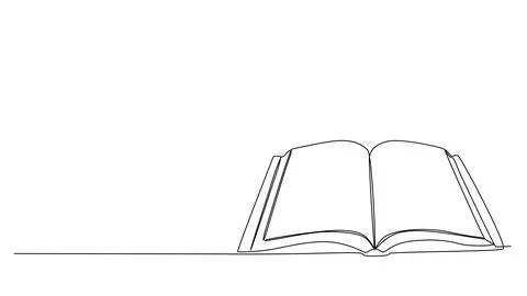 One continuous line drawing of opened book. Thin Line Illustration vector con Stock Illustration